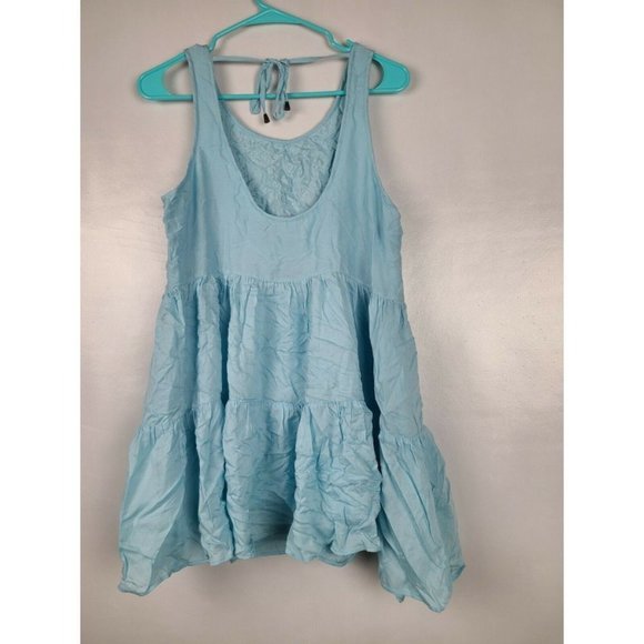 Lovers + Friends Blue Sleeveless Eyelet Tiered BOHO Top Size Medium - Picture 4 of 6